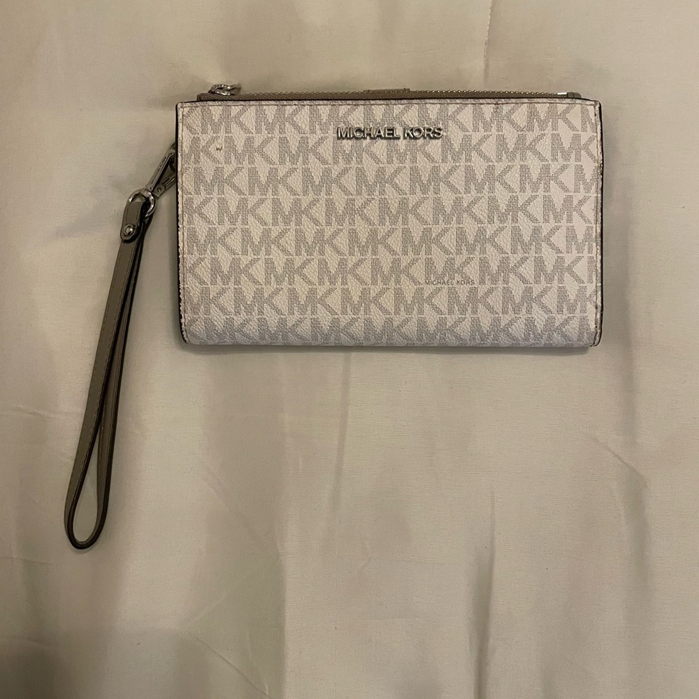 Michael Kors Gray and White Logo Wristlet